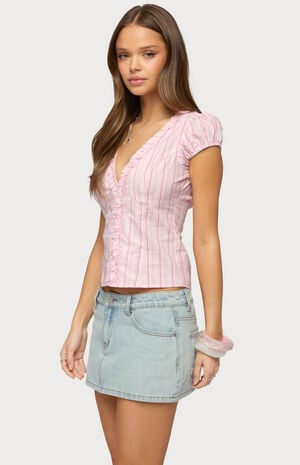 Georgia Ruffle Striped Button Up Top image number 2