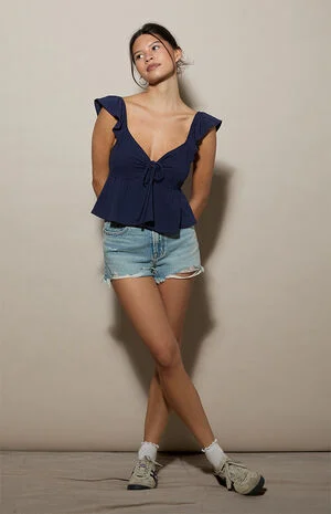 Keyhole Linen Babydoll Top image number 5