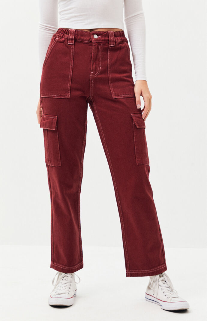 red utility pants