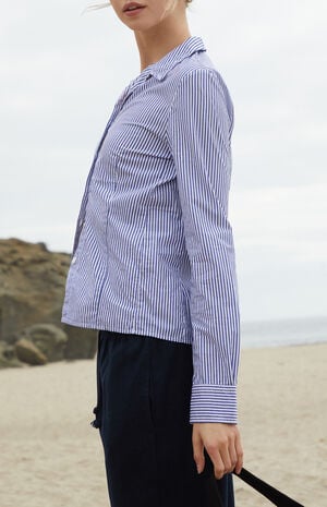 Blue Striped Button Down Long Sleeve Shirt image number 2