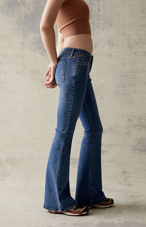 Dark Blue Stretch Low Rise Flare Jeans image number 3