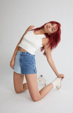 Two-Tone Utility Straight Leg Denim Shorts image number 1