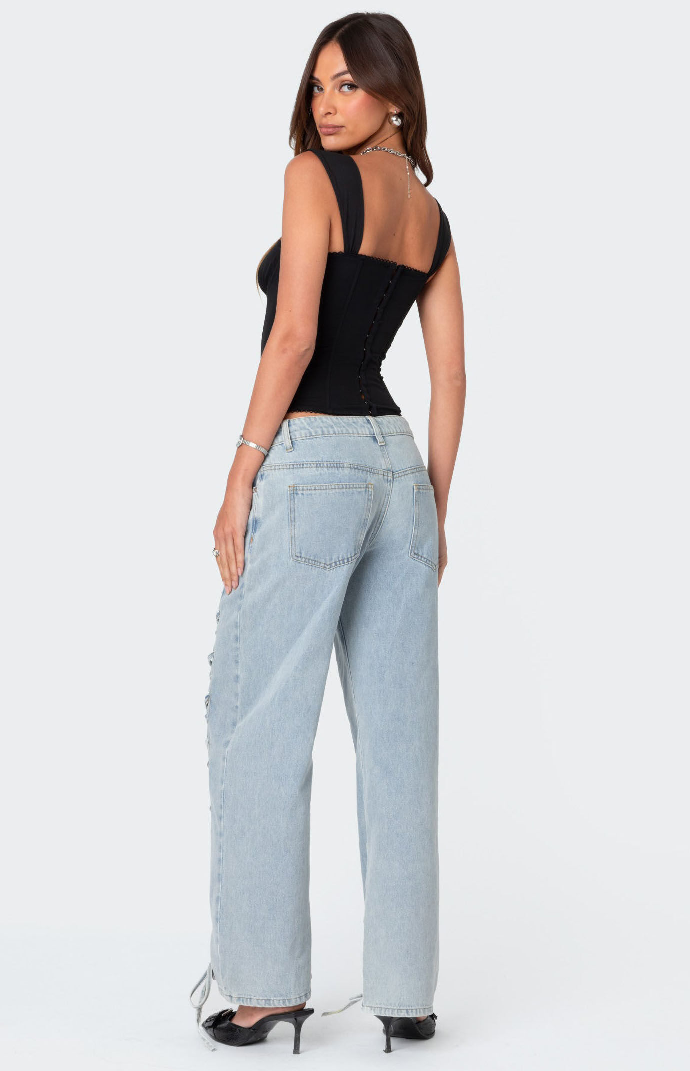 Edikted Laced Up Low Rise Jeans | PacSun