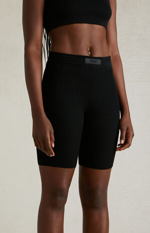 Women's Black Sweater Knit Biker Shorts image number 5