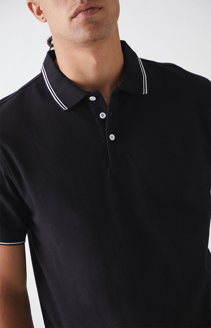 Black Pique Stripe Polo Shirt