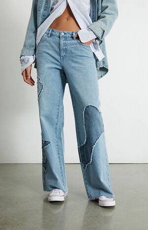 Eco Light Blue Patchwork '90s Baggy Jeans image number 2