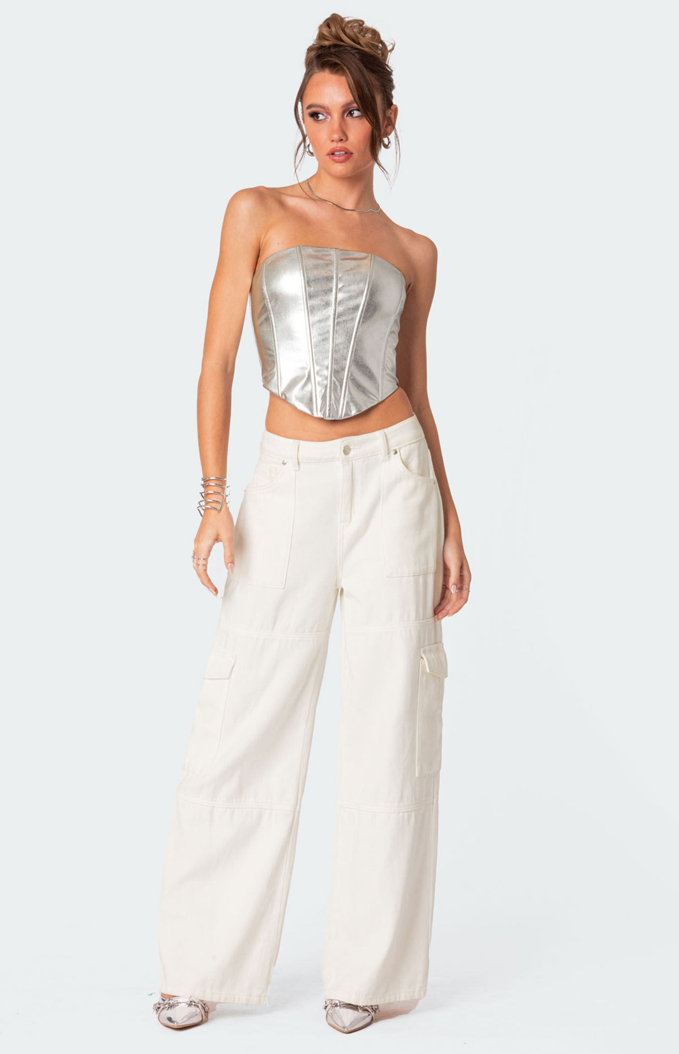 Edikted Mabel Metallic Faux Leather Corset | Pacsun
