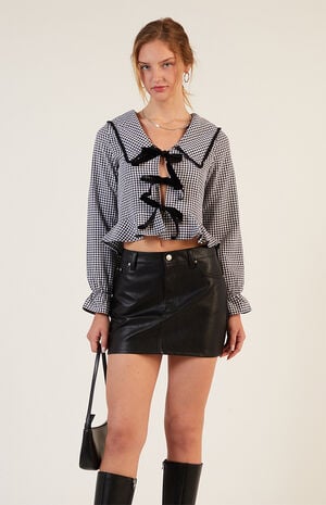 Gingham Collared Tie Long Sleeve Top image number 1