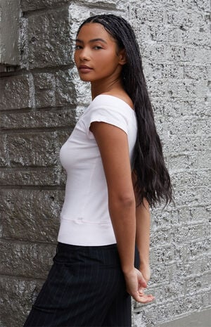 Pink Ginny Off-The-Shoulder Short Sleeve Top image number 2