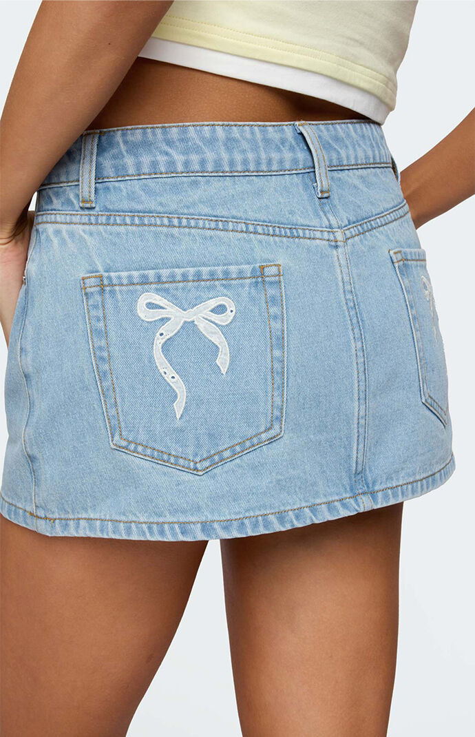 【COLOR iN ID】Eyelet string denim skirt Edikted Eyelet Bows Denim Mini Skirt | PacSun