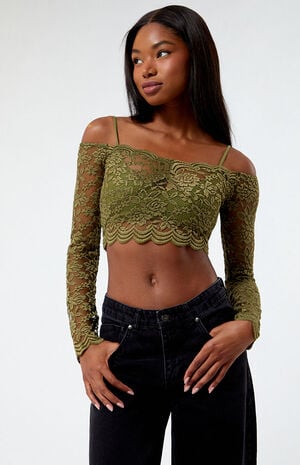Sheer Woven Lace Long Sleeve Top image number 1