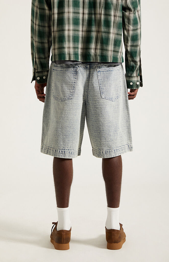 Pacsun Parker Baggy Jean Shorts Jacquard Checkered Light Blue | Pacsun