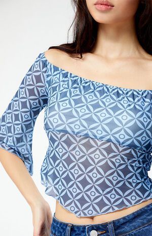 Recycled Bardot Mesh Off-The-Shoulder Top image number 2