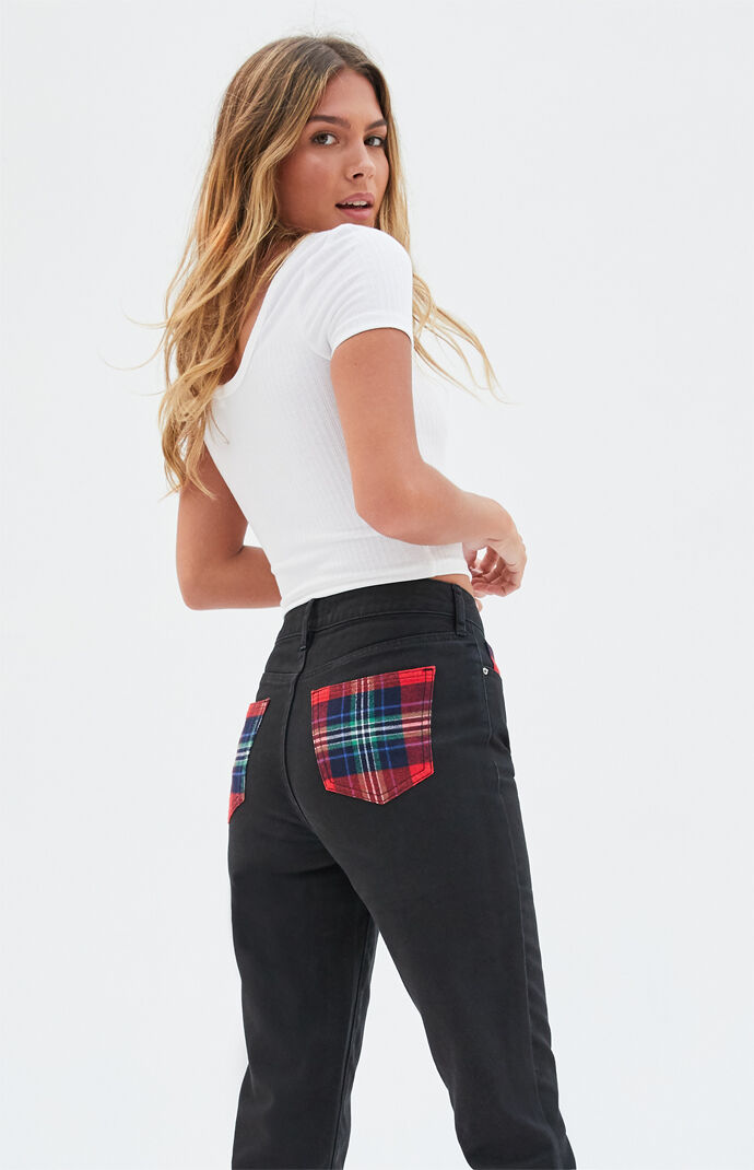 black plaid jeans