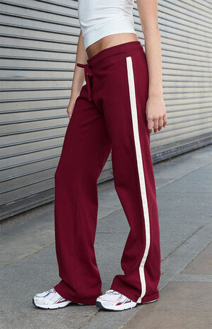 Burgundy Hilary Side Stripe Yoga Baggy Sweatpants image number 3