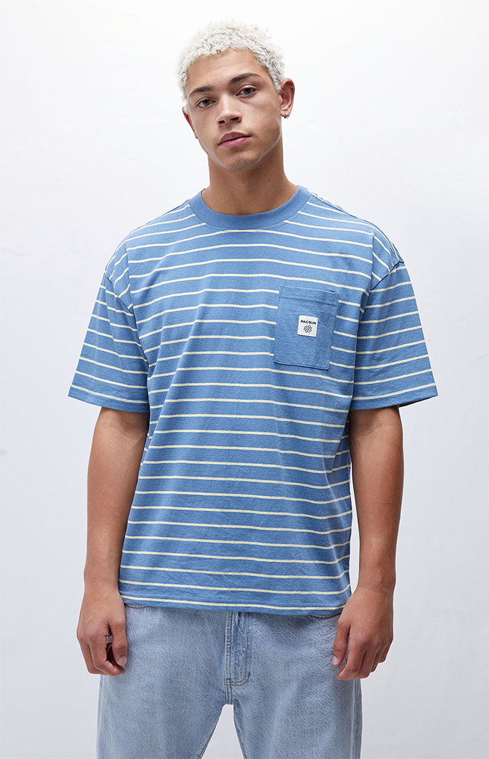 PacSun Blue Loden Stripe Pocket T-Shirt 