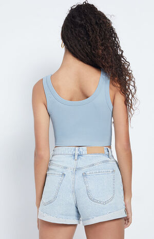 Light Blue Curve Vintage High Waisted Denim Shorts image number 4
