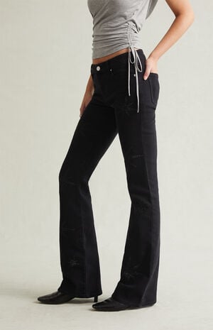 Jade Low Rise Bootcut Jeans Stretch Rhinestone Star Black image number 4