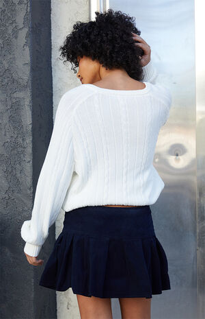 Blue Corduroy Pleated Mini Skirt image number 4