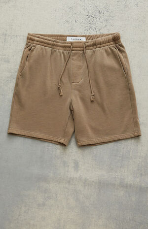 Fleece Washed Tan Sweat Shorts image number 1