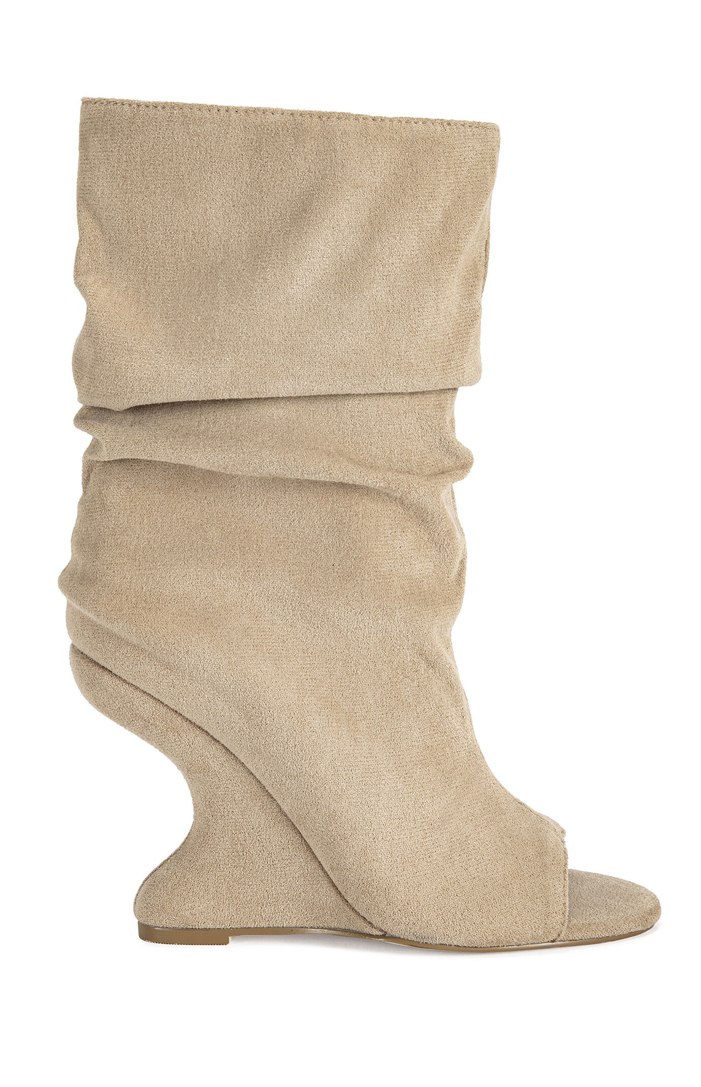 AZALEA WANG Women's Marin Nude Faux Suede Curved Wedge Booties