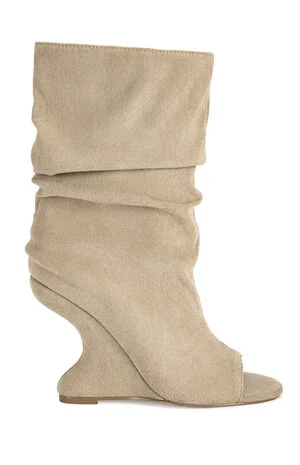 Women's Marin Nude Faux Suede Curved Wedge Booties image number 1