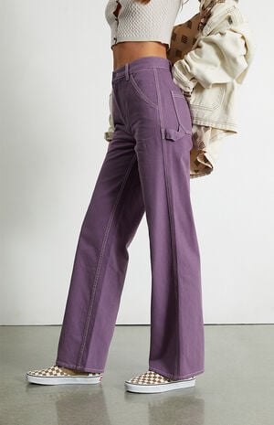 Purple Cinched Waistband Ultra High Waisted Flare Pants image number 3