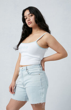 Stretch Light Indigo Curve Denim Dad Shorts image number 3