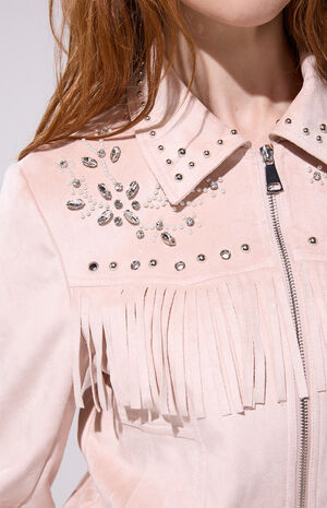 Finlee Blush Fringe Faux Suede Jacket image number 5