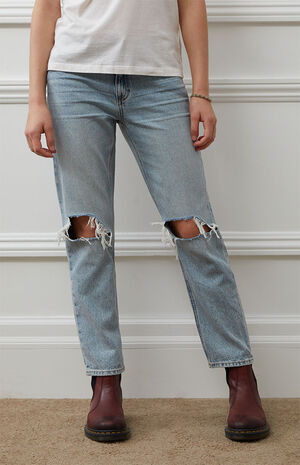 Light Indigo Ripped Straight Leg Jeans image number 3