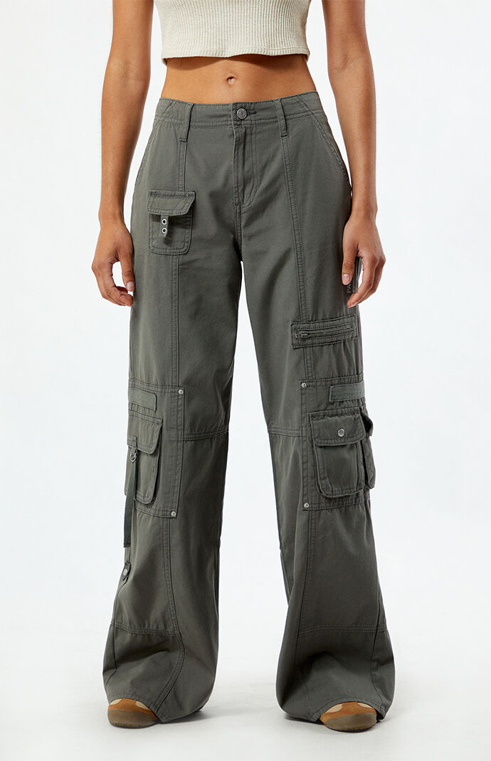 Pacsun Dark Gray Low Rise Baggy Flare Cargo Pants | PacSun