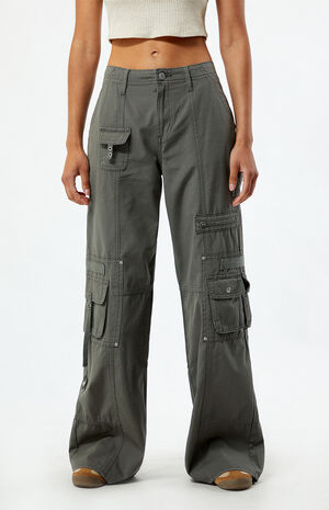 Dark Gray Low Rise Baggy Flare Cargo Pants image number 2