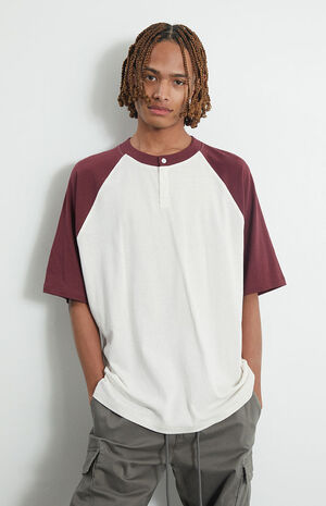 Burgundy Raglan Boxy Henley T-Shirt image number 1