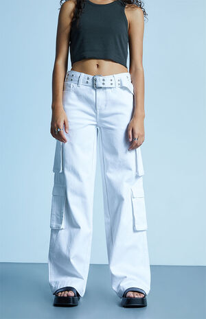 White '90s Baggy Cargo Pants image number 2