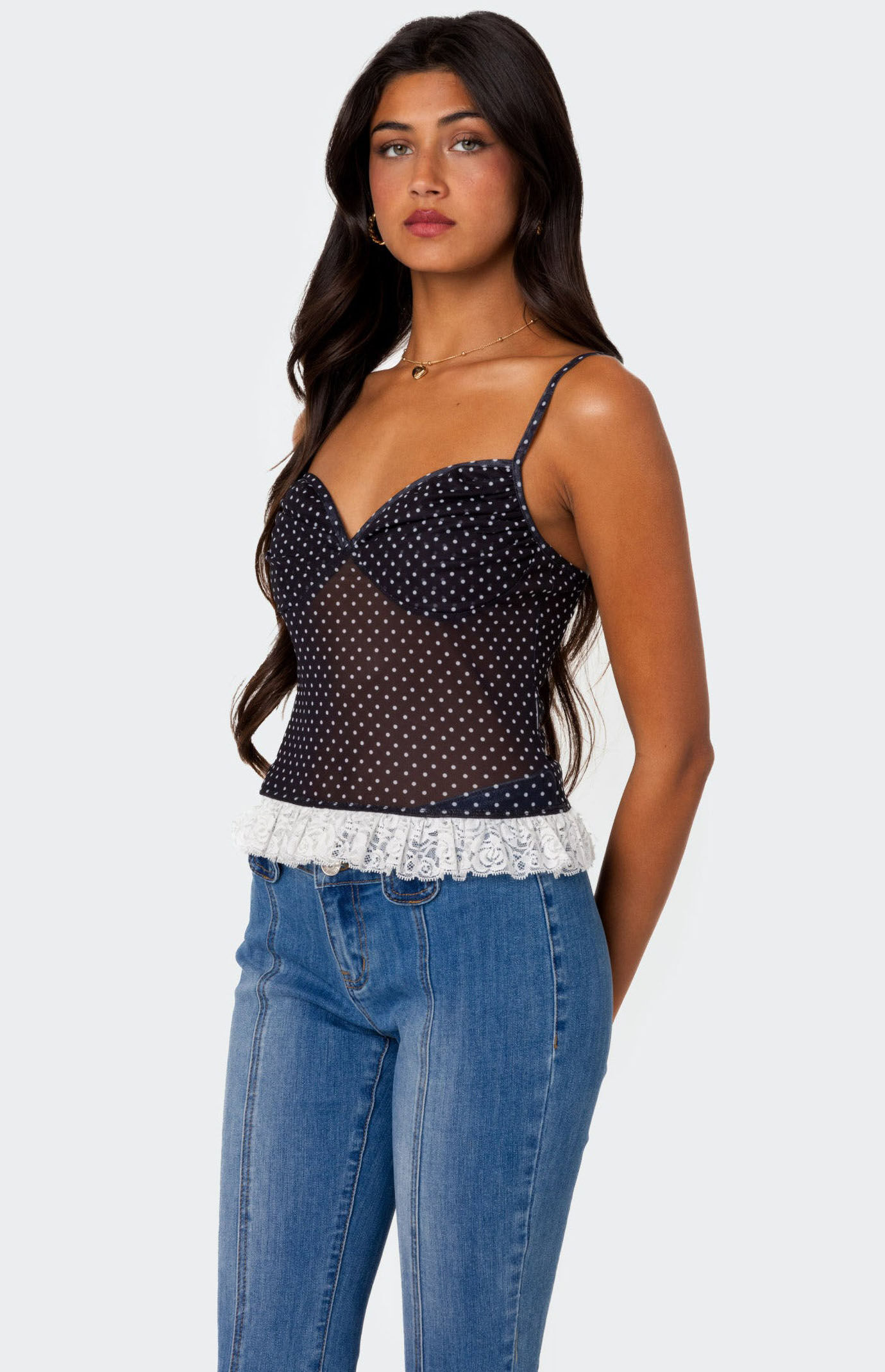 Edikted Polka Dot Cupped Mesh Tank Top | PacSun