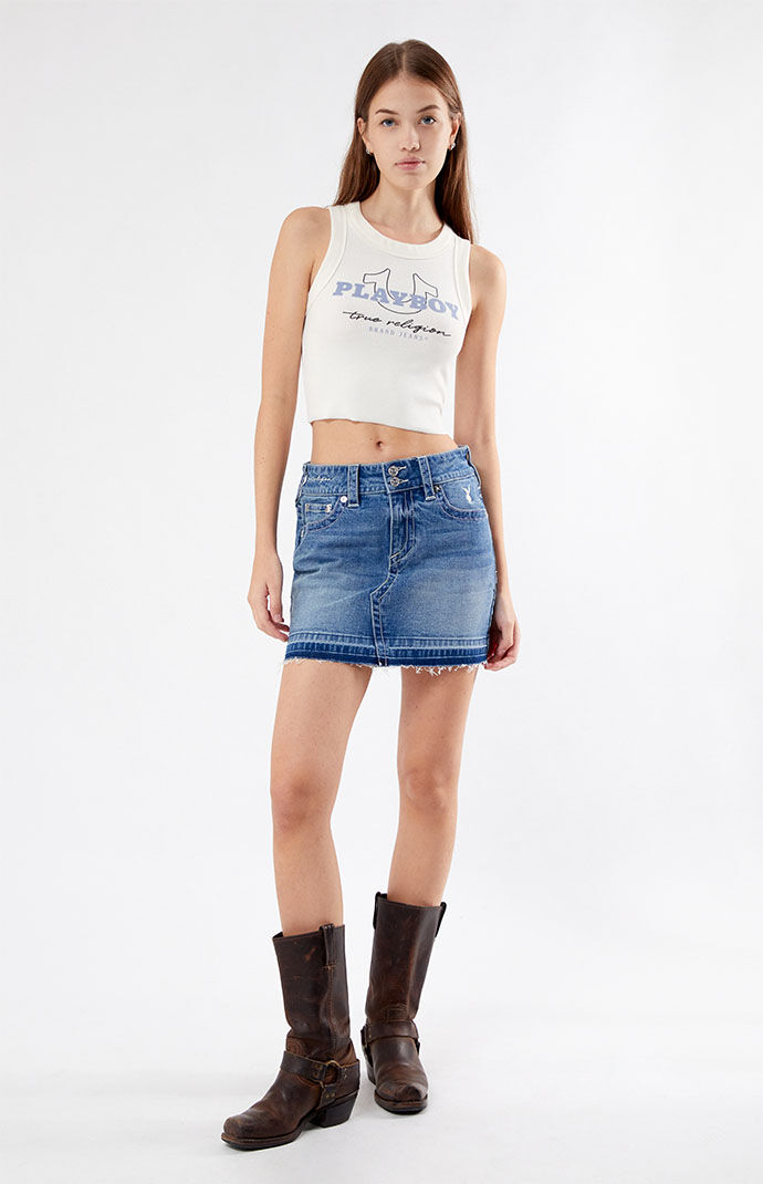 True Religion x Playboy Embroidered Denim Mini Skirt | PacSun