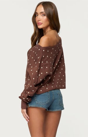 Oversized Off Shoulder Polka Dot Sweater image number 3