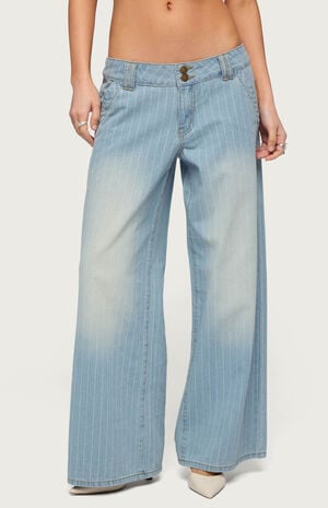 Petite Cory Striped Low Rise Baggy Jeans image number 1