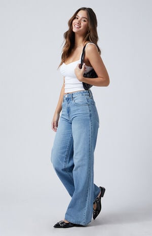 Jessie High Waisted Baggy Jeans Medium Indigo