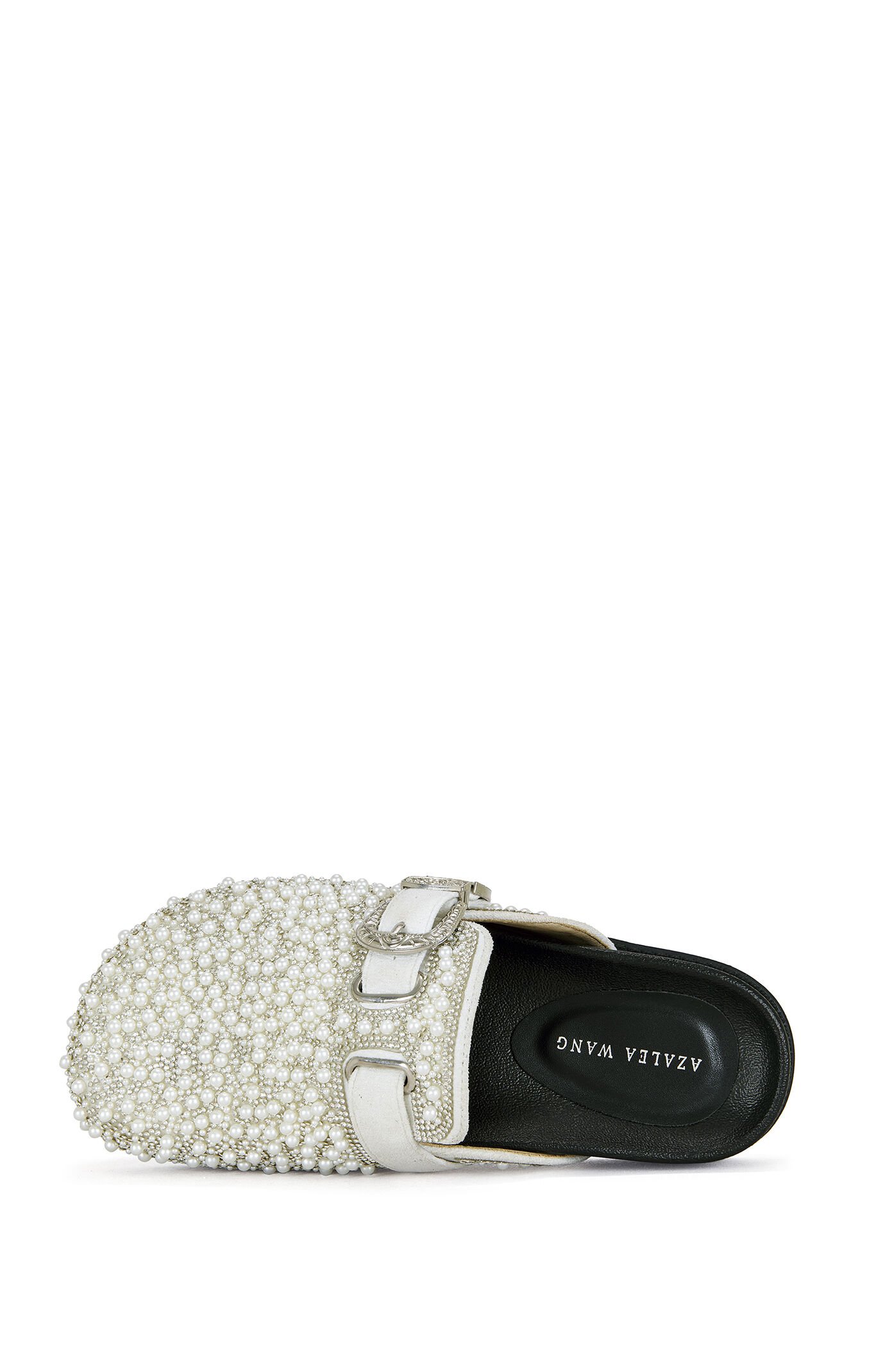 AZALEA WANG Virgile White Pearl Rhinestone Clogs