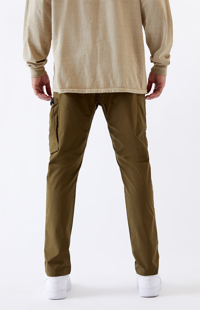 Utility Olive Side Zip Nylon Slim Cargo Pants
