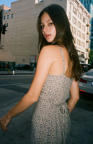 Blue Floral Tie Front Maxi Dress image number 1