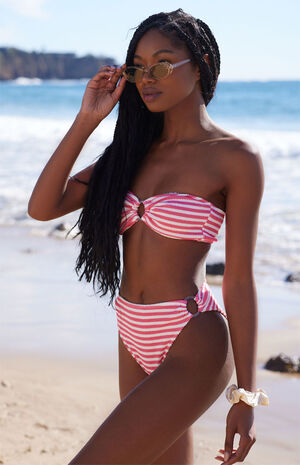 Striped Scrunch Ring Side High Waisted Bikini Bottom image number 3