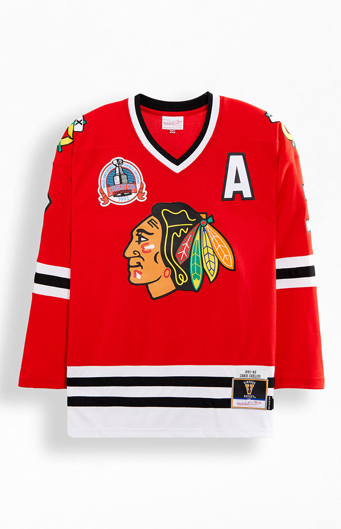 Red white and blue blackhawks jersey clearance