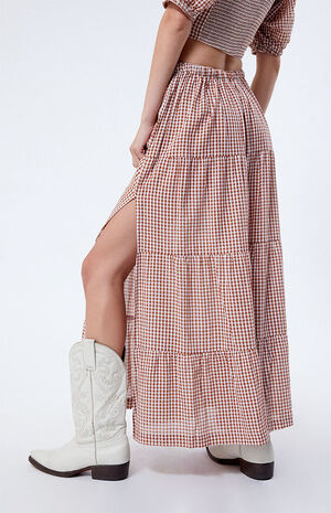 Lola Gingham Tiered Midi Skirt image number 4