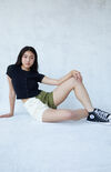 Olive Spliced Ultra High Waisted Vintage Denim Shorts Olive Spliced Ultra High Waisted Vintage Denim Shorts image number null