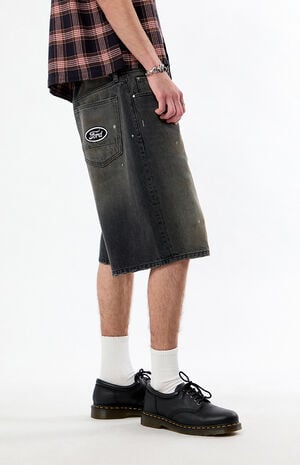 Dirty Black Wash Baggy Jean Shorts image number 4