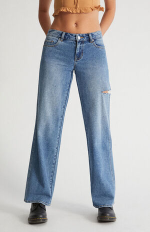 Eco Medium Blue Ripped Low Rise Baggy Jeans image number 1