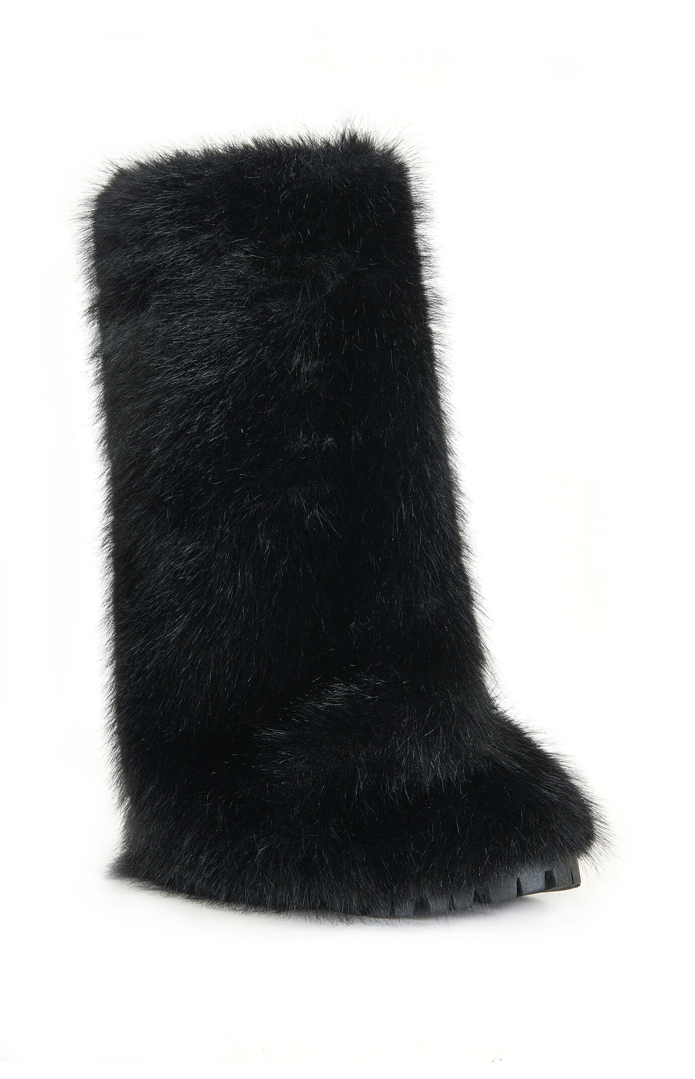 AZALEA WANG Lisboa Black Cuffed Faux Fur Chunky Booties