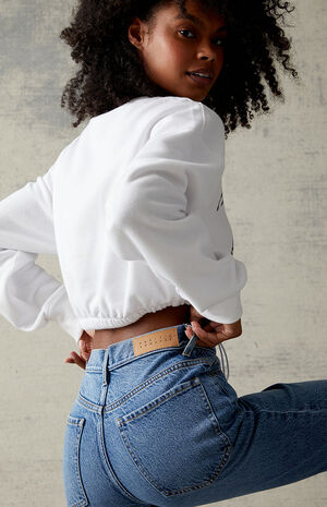 Medium Blue High Waisted Straight Leg Jeans image number 5